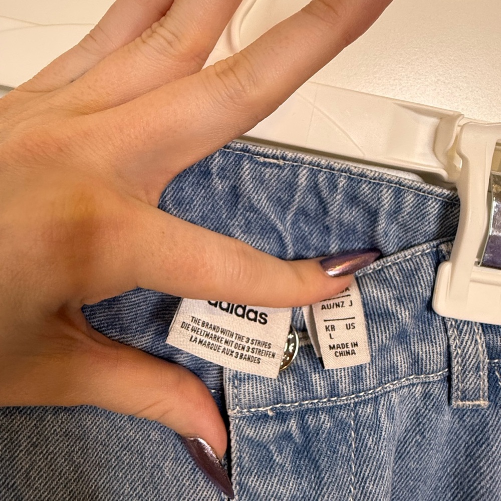 Adidas Originals Limited Denim Rhinestone Wide Leg Jeans - Picture 5 of 5
